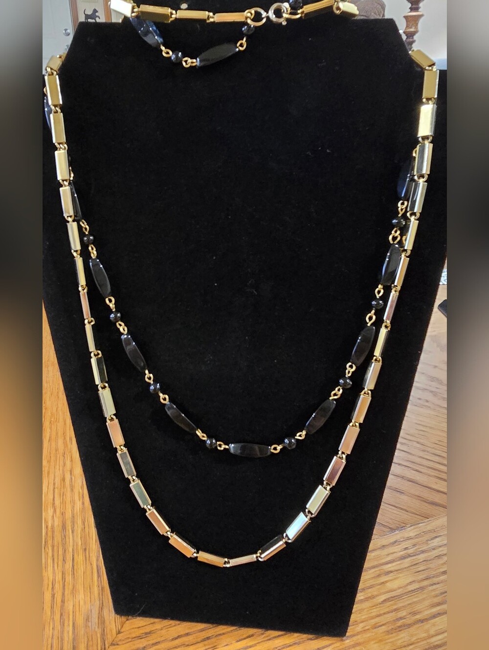 Gold and Black Beaded Layered Necklace